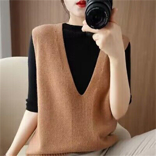 Womens Ladies Sleeveless Vest Blend Jumper Tank Top Winter Sweaters Pullover - Picture 3 of 22