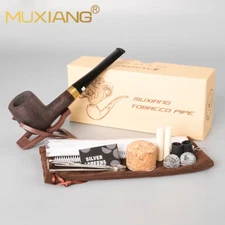 MUXIANG Ebony Billiard Pipe Wooden Tobacco Smoking Pipe 9mm Straight Taper Stem