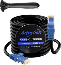 Adoreen Cat 6 Outdoor Ethernet Cable 100 Ft Black, High Speed Heavy Duty Long