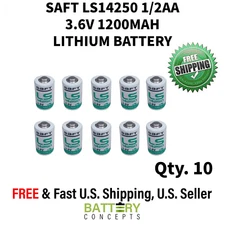 10x SAFT LS14250 1/2AA Battery 3.6V 1200mAh Lithium replaces Maxell Apple & more