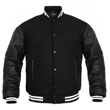 Men’s Varsity Baseball Jacket Wool Body Genuine Cowhide Leather Arms Varsity