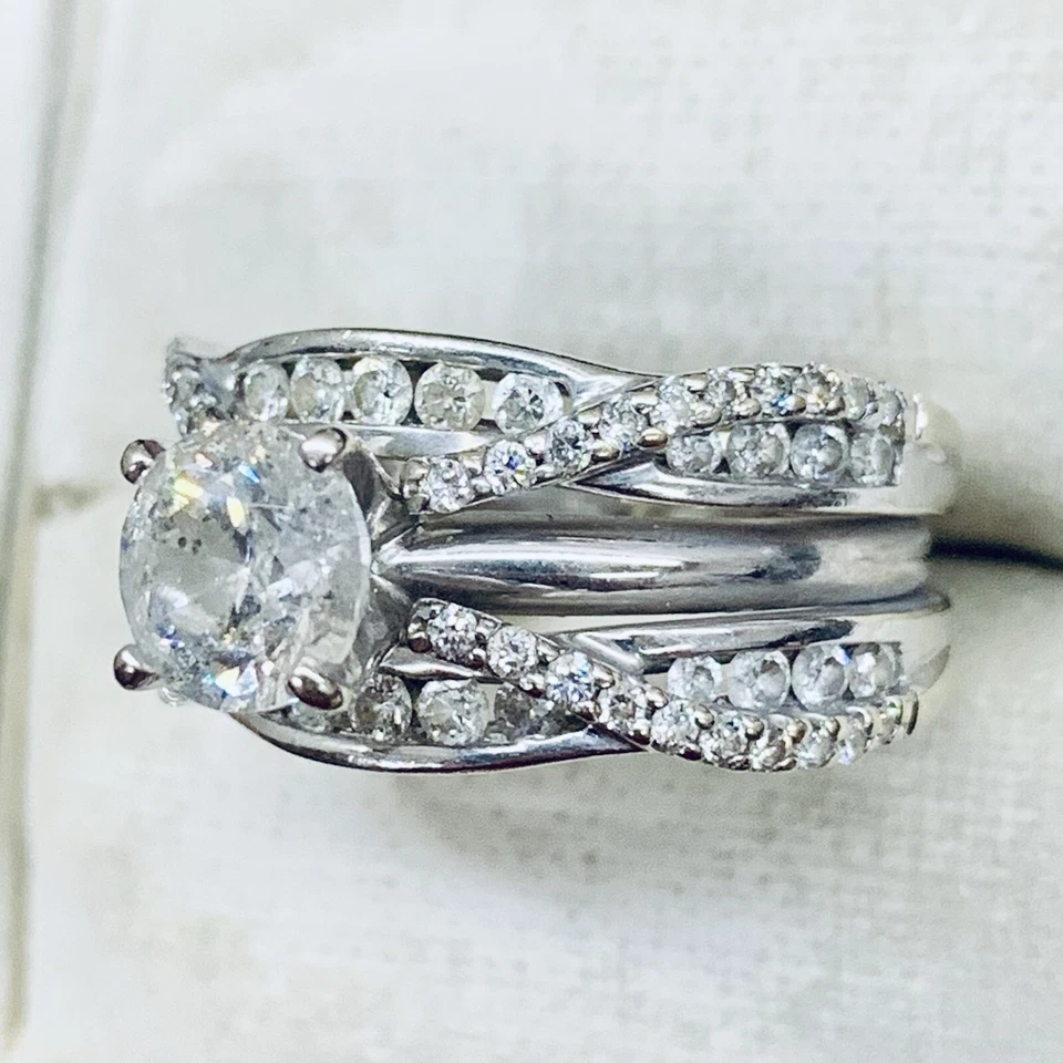 1.25 克拉 14k 白金圆形天然钻石订婚结婚戒指 尺寸 5.5 — 第 2/4 张图片