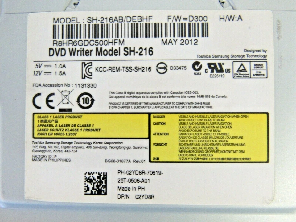 Dell Lot of 2 2YD8R Samsung SH-216 Internal 16x DVD±RW DL Black SATA Drive  66-5 - Image 3 of 3