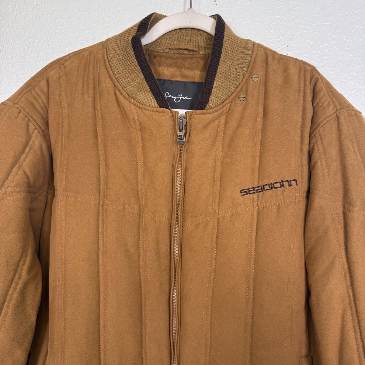 Sean John Jacket Mens XL Bomber Puffer Coat Faux Suede