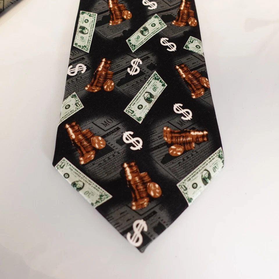 Corbata de vestir para hombre verde negro dólar moneda dinero inversión stock PARQUET Foto 4 de 4