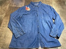 Chicos Denim Jacket Womens Size 2 Embordered Floral