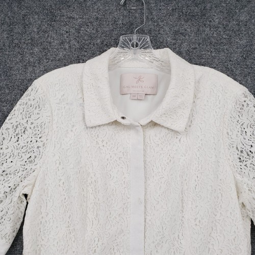 Gal Meets Glam Dress Womens 10 White Leighton Lace Shirt Short Sleeve Flare Mini - Picture 3 of 15