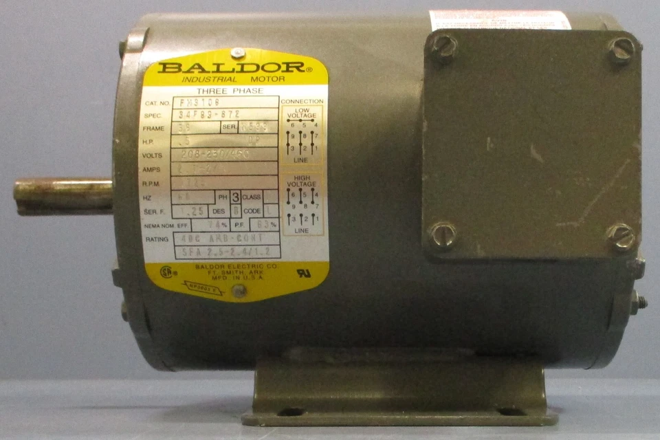 (NOS) Baldor FM3108 AC Motor 34F89-872 208-230/460V 2.1-2/1A 1725RPM 5/8" Shaft - Image 2 of 4