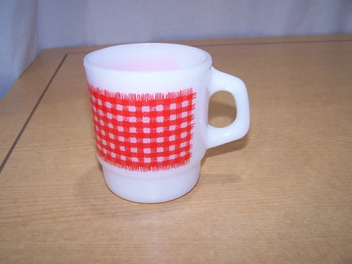 Vintage Fire King Red Gingham Coffee Mug Cup