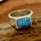 Blue Labradorite Stone 925 Silver Ottoman Handmade Mens Signet Rings M045