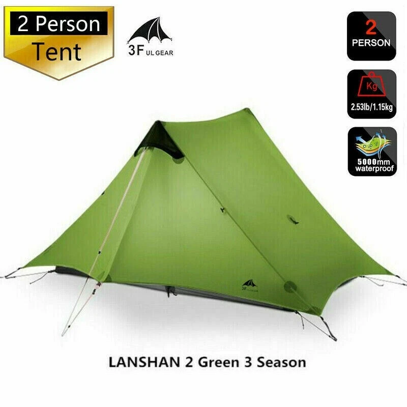 3F UL Gear Lanshan 2 Person Ultralight Backpacking Tent - Green - 3 Season