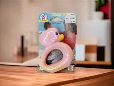 Vintage Sanitoy Baby Pink Duck Rattle. Nursery Needs Clutch Rattle 1995  NOS