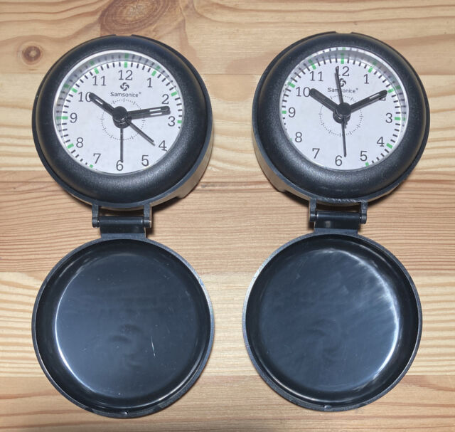 Samsonite Compact Travel Alarm Clock Folding Black Tested Working