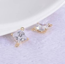 10pcs CZ Pave Rhombus Pendant Connector,Cubic Zirconia Diamond Charm With 2 Loop