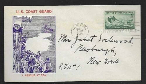 WW2 USCG COAST GUARD 1945 A RESCUE AT SEA  SCARCE MCINTYRE CACHET FDC
