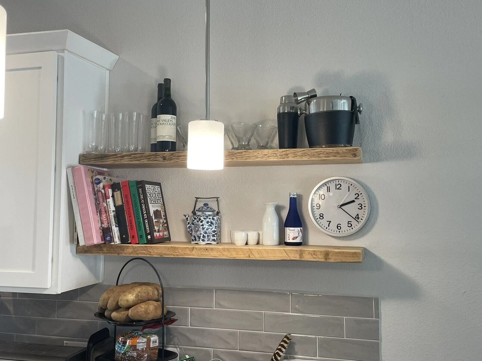 Estantes flotantes premium, estante flotante de madera maciza de 2 pulgadas de espesor, muchos tamaños/colores Foto 2 de 4