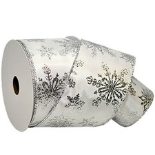 Silver Sparkle Snowflake Solid White Wide Wired Ribbon 33yd christmas holiday