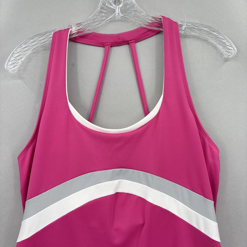 K-Swiss Tennis Dress Womens Large Pink White Racerback Pleated Hem Built-in Bra - Image 2 of 4