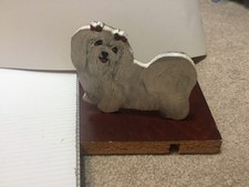 Handmade Wooden Handpainted Free-Standing Female MALTESE Ornament/Plaque/Magnet