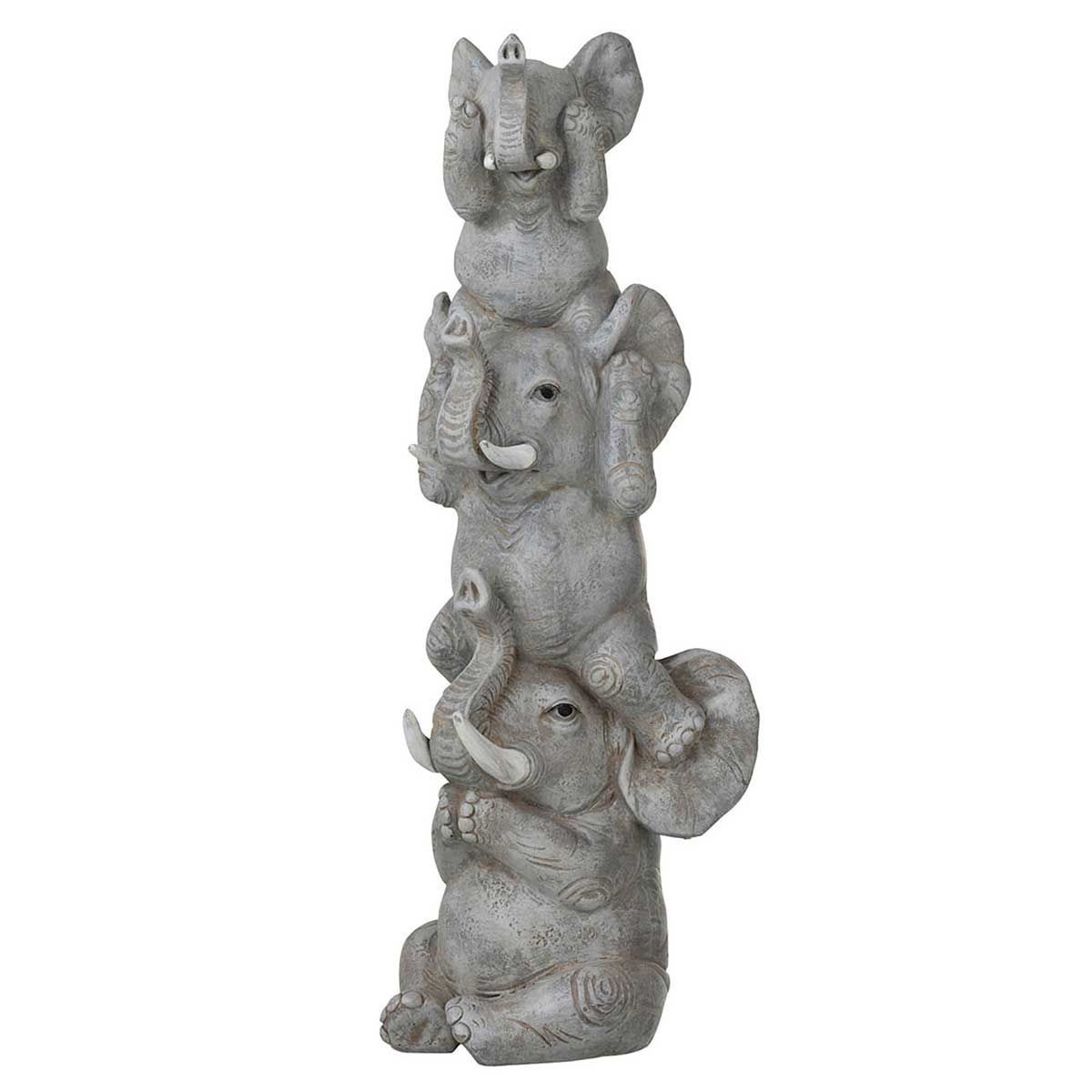 Statuette éléphants en résine aspect sculpté gris de 32cm au design prestigieux