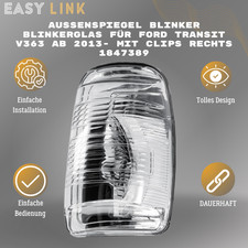 Rechts Spiegelblinker FORD TRANSIT ab 2013 Blinkleuchte Außenspiegel Weiß Clips