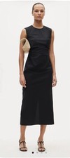 J.CREW Black Round Neck Sleeveless Ruched Sheath midi Dress Sz 12 NWT