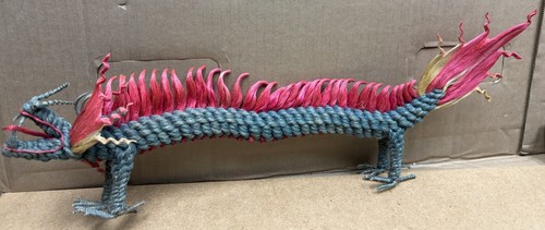 Vintage Macrame Rope Dragon Figure Mythical Asian Decor Hand Made Art Good Luck