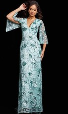 660 Jovani 26923 Womens Embroidered Floral Evening Gown Sz 8 In Mint