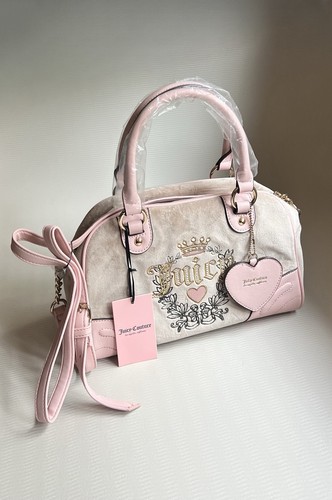 Juicy Couture Beige Velour Satchel with Pink Heart Charm — NWT