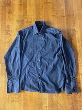 Vintage Versace Button Up Dress Shirt Size 52 IT (42 US) Navy Blue French Cuffs