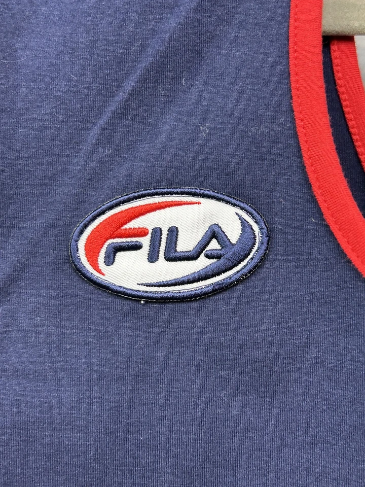 Body Fila Mujer Pequeño Azul Marino Rojo Cremallera Sin Mangas Logo Atlético Retro Foto 4 de 4