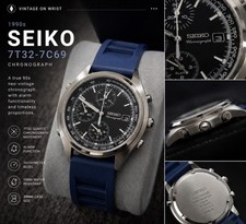 Rare SEIKO 7T32-7C69 39mm Black Dial Chronogr...