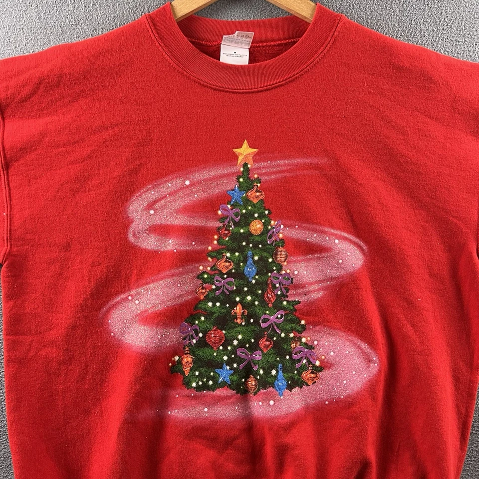 Sudadera de Navidad Vintage Adulto Mediana Roja Árbol de Navidad Cuello Redondo Vellón Años 90 Foto 4 de 4