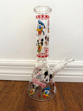 Tubo de agua de vidrio premium de 10" fondo de vaso Pluto Goofy Mickey Minnie Donald 14 mm