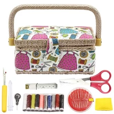Sewing Basket with Kit Accessories Small Organizer Box Supplies Multicolored