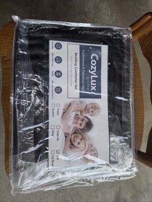 Cozylux Queen Comforter Set Black, 7 Pieces Bed in a Bag, Black Comforter Queen