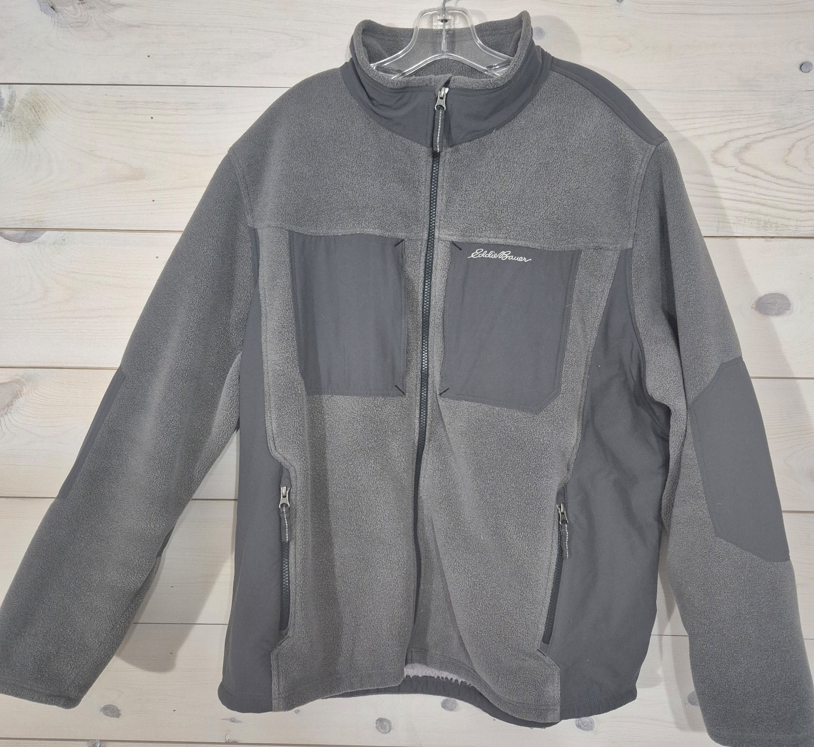 Eddie Bauer Jacket Soft Shell Mens 2XL Gray Full Zip Fleece In And Outside Nice!