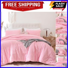 Fluffy Queen Comforter Set 3 Pieces - Pink Fleece Fluffy Comforter Set, Luxur...