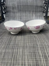 Cheng's White Jade Porcelain Pink Floral Bowls 3" T x 6" W. Set of (2)