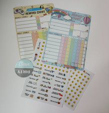 Kids Magnetic Chore Reward Chart 2 Pack 8.5x11 Dry Erase Sticker Set Rainbow