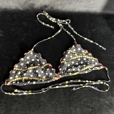 Luli Fama Bikini Top Womens Pura Fiesta Triangle Halter Black Gems XS