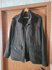 Dockers Jacket Men's Wool Blend Four Pockets Military Field OD Green. Size L