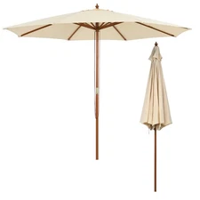 Costway 10 ft Wooden Outdoor Patio Table Umbrella W/Pulley Height Adjustable