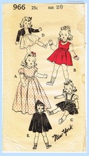 1940s Vintage New York Sewing Pattern 966 20 Inch Little Girl Doll Clothes Set
