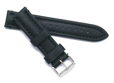 20mm Black Quality Crazy horse Leather Replacement Men Watch Band Silver Buckle