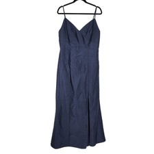 Alfred Sung D758 Sateen Twill V-Neck Bridesmaid Gown in Midnight Blue Size 16