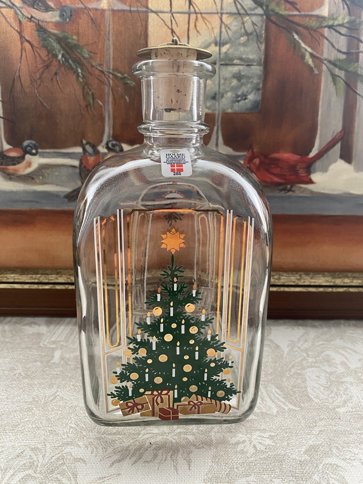 Vintage Holmegaard Christmas Glass Bottle Danish Holiday Decor