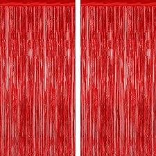 2 Pack Tinsel Backdrop, 3.28 FT x 7.05 FT Fringe Curtains Foil Tinsel 2 PCS Red