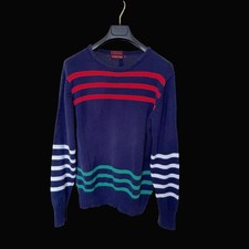 Vintage Chaps Ralph Lauren Mens Navy Striped Cotton Knit Sweater Large L