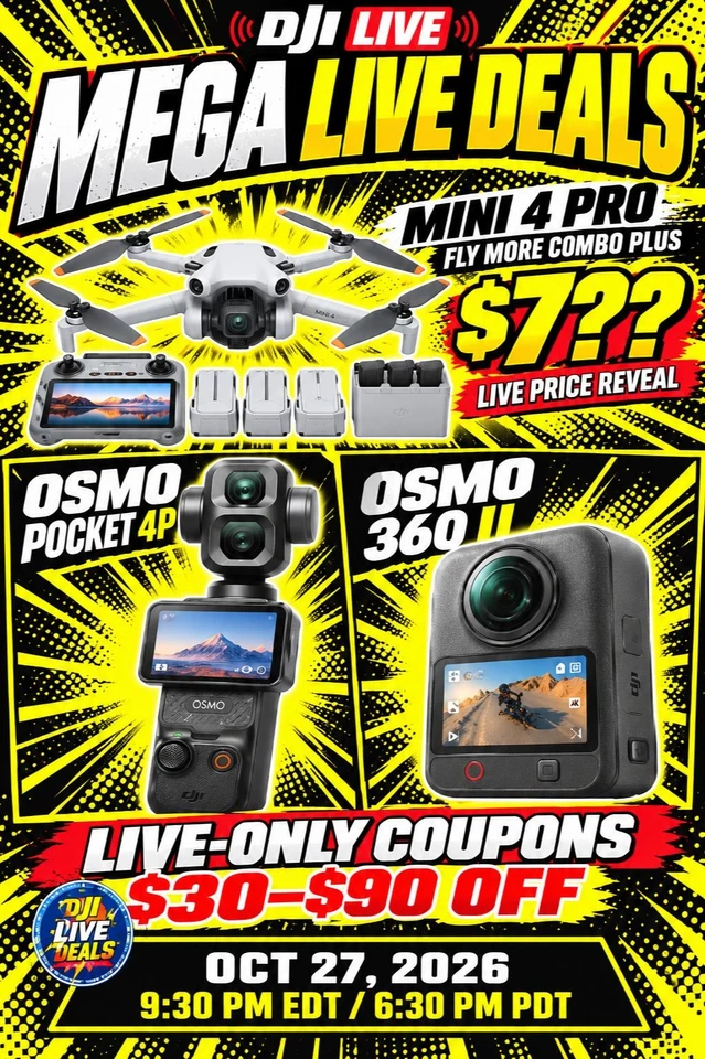 DJI Live | Mini 4 Pro $7??, Pocket 4P & More | Up to $90 Off